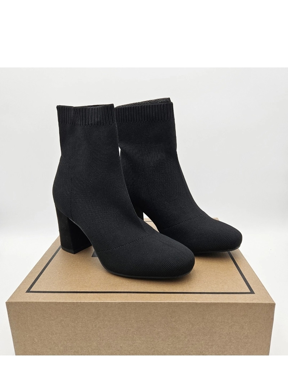 MIA Black Knit Sock Ankle Boots with Block Heel